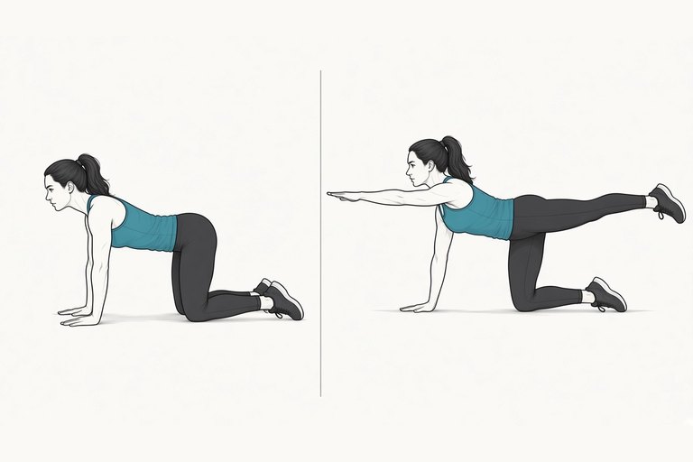 Bird dog: illustration of the start (left) and finish (right) positions.