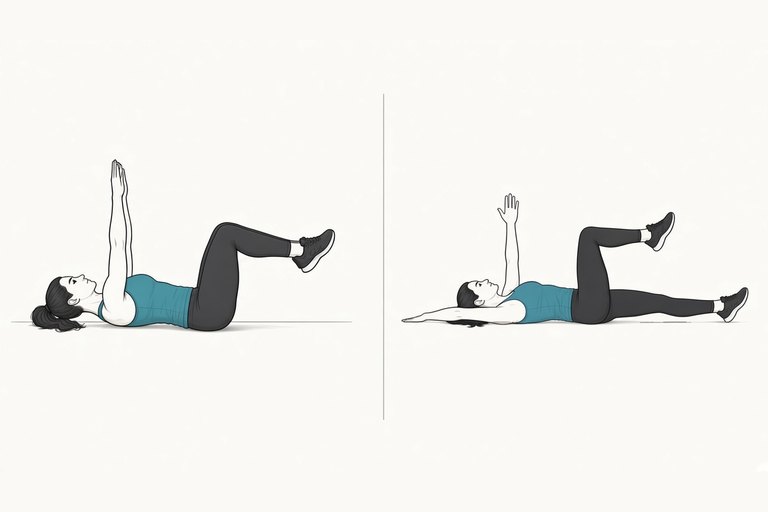 Dead bug: illustration of the start (left) and finish (right) positions.