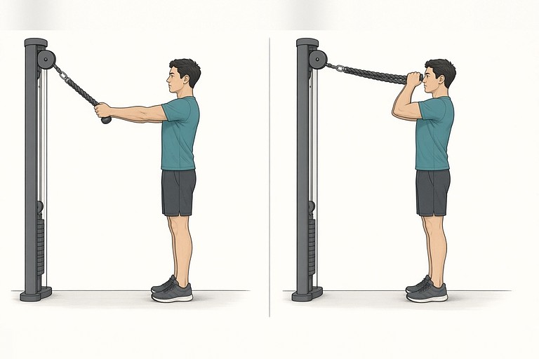 Face pull: illustration of the start (left) and finish (right) positions.