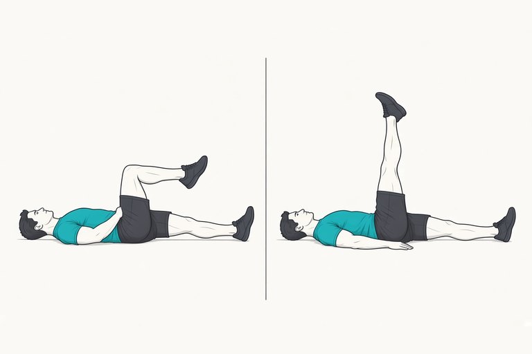 Hamstring floss: hip and knee bent to about 90° (left) and knee straightened (right).
