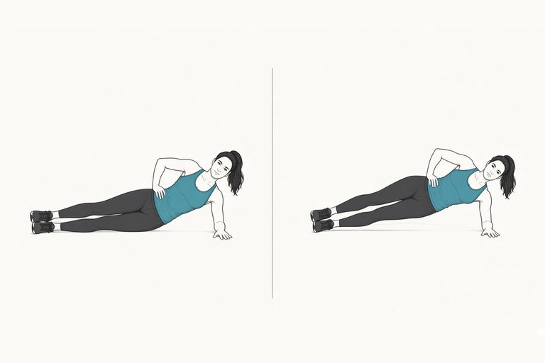 Side plank: illustration of the start (left) and finish (right) positions.